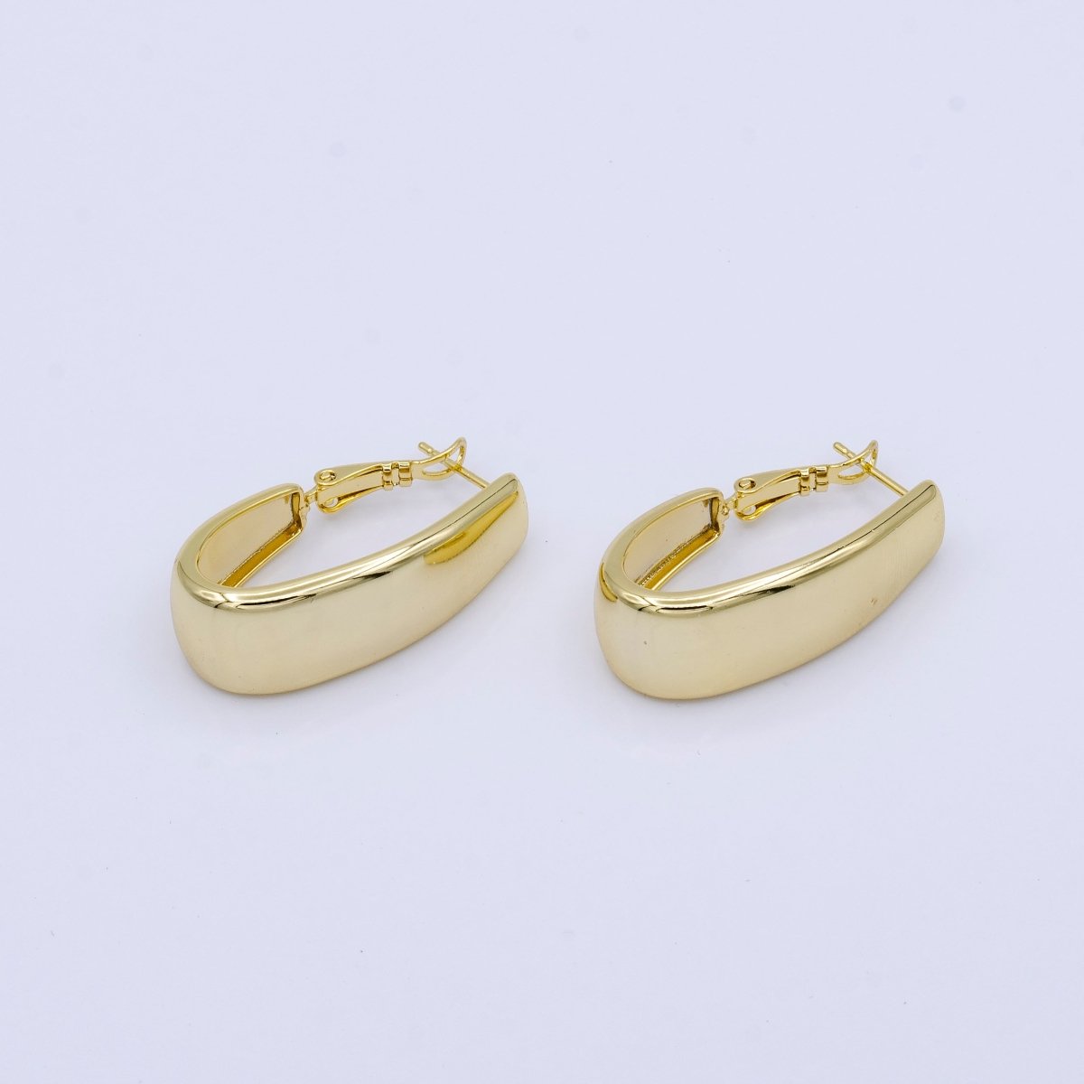 Gold 33.5mm Wide Dome Oblong Hinge Hoop Earrings | AB1089 - DLUXCA