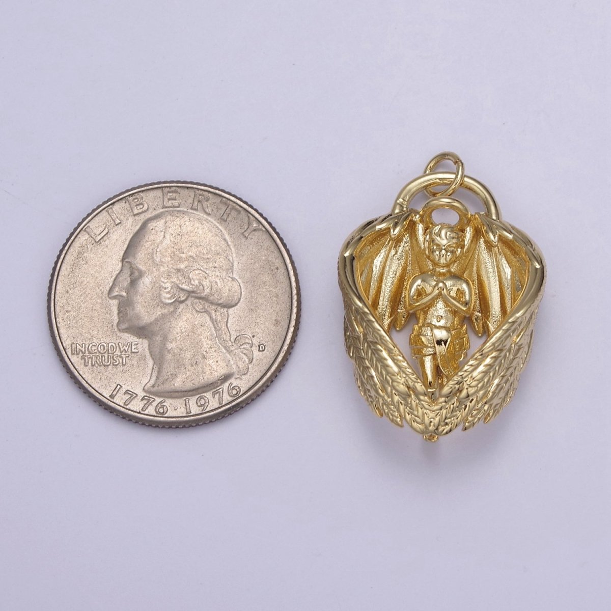 Gold 3D Baby Angel Pendant, Cherub Necklace Pendant, Angel Charm, Winged Baby Angel Pendant, Baby Guardian Angel Charm N-708 - DLUXCA