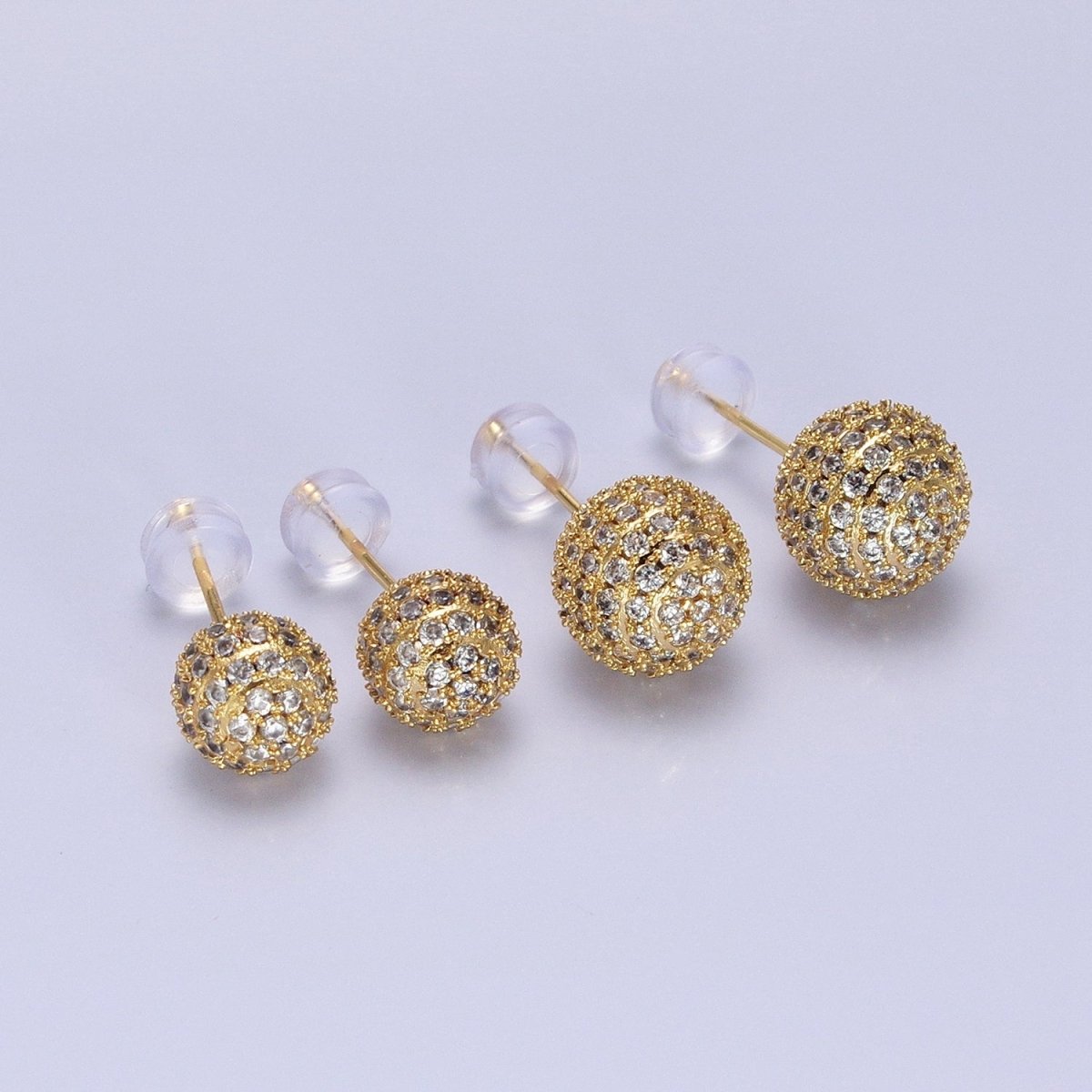 Gold 8mm, 10mm Round Shambala Bead Micro Paved Stud Earrings | AB1010 AB1011 - DLUXCA