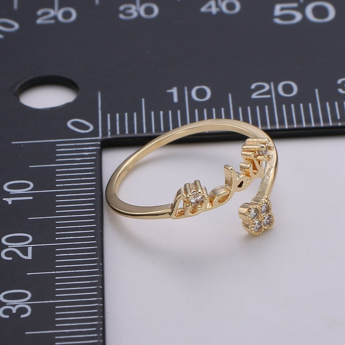 Gold Adjustable Clover Ring with Cz Stone, Four Leaf Clover Good Luck Ring for Her Floral Ring for Minimalist Jewelry R-182 - DLUXCA