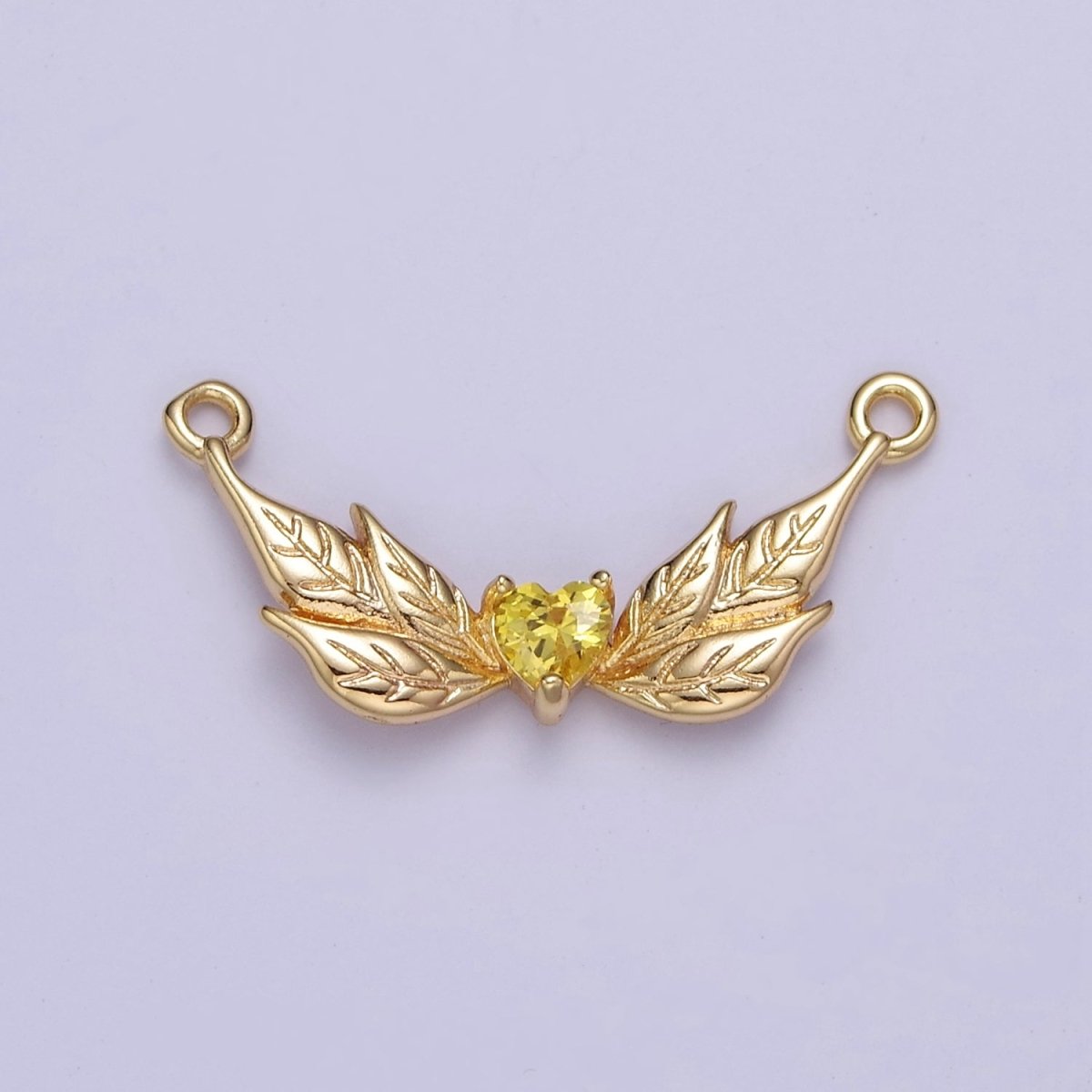 Gold Angel Charm Connector Yellow Clear Heart CZ Wing Charms, Gold Angel Wings, Necklace Bracelet Link Connector Findings F-207 F-215 - DLUXCA