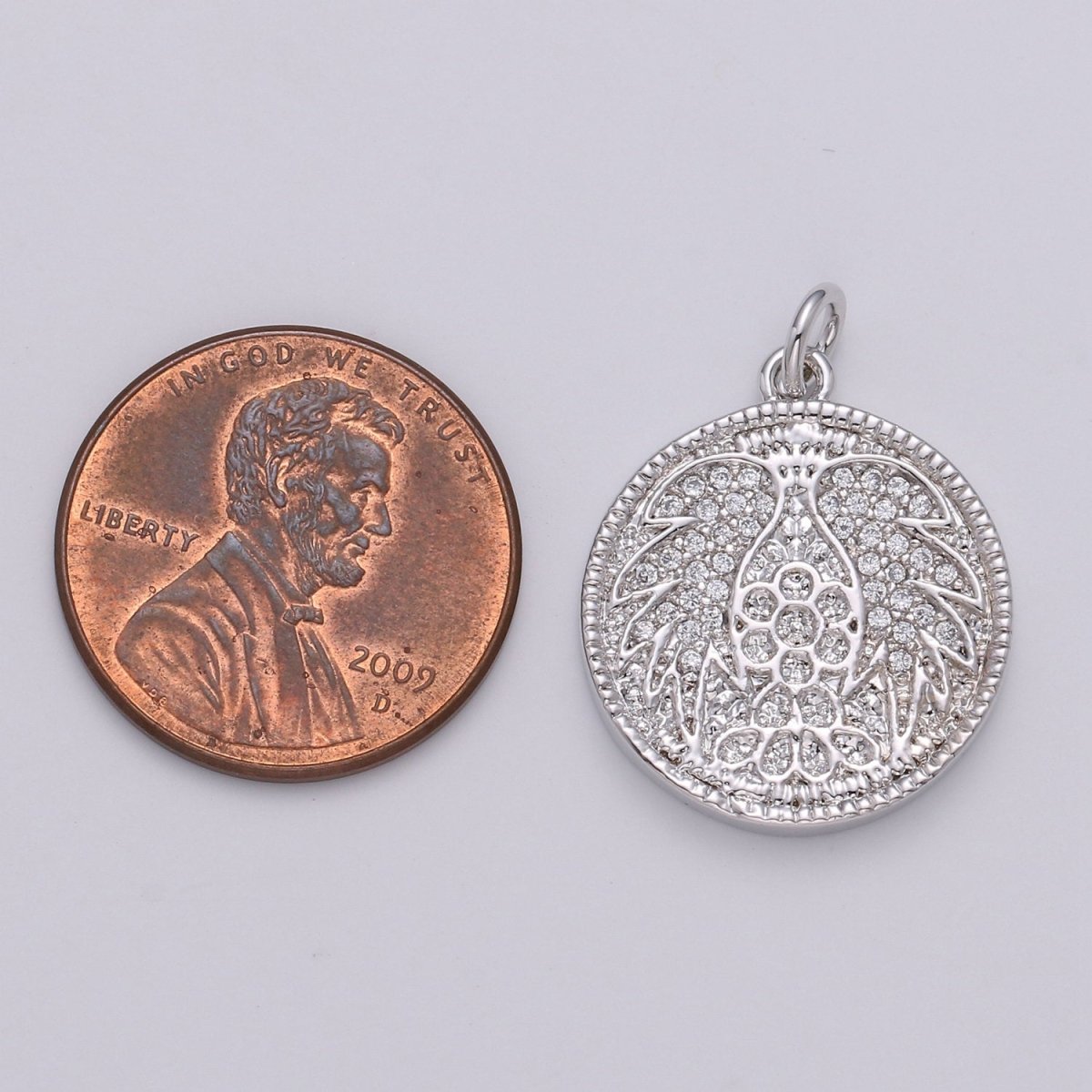 Gold Angel Wing Charm Pendant, CZ Micro Pave Angel Wing Pendant, Gold Coin Angel Wing Charm, Cubic Zirconia Micro Pave Silver Wing Charm D-442 D-443 - DLUXCA