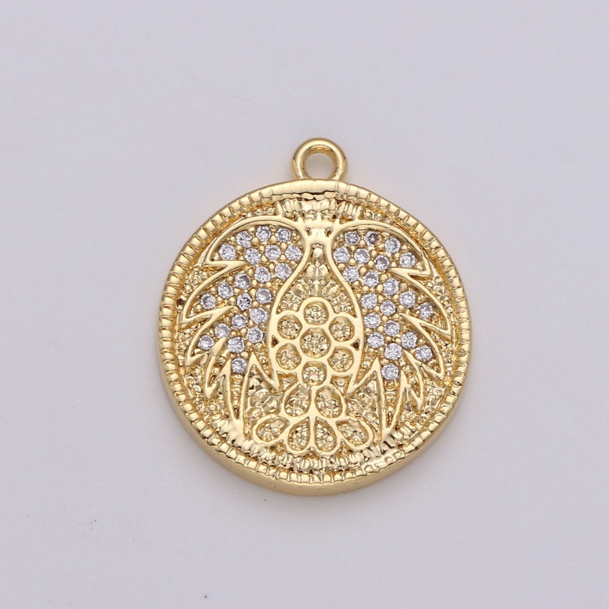 Gold Angel Wing Charm Pendant, CZ Micro Pave Angel Wing Pendant, Gold Coin Angel Wing Charm, Cubic Zirconia Micro Pave Silver Wing Charm D-442 D-443 - DLUXCA