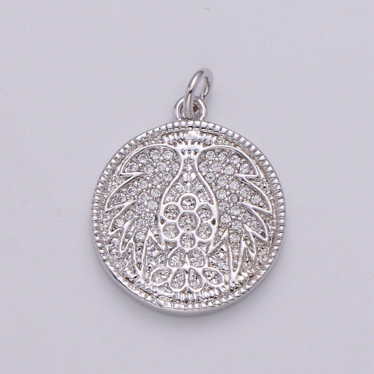 Gold Angel Wing Charm Pendant, CZ Micro Pave Angel Wing Pendant, Gold Coin Angel Wing Charm, Cubic Zirconia Micro Pave Silver Wing Charm D-442 D-443 - DLUXCA