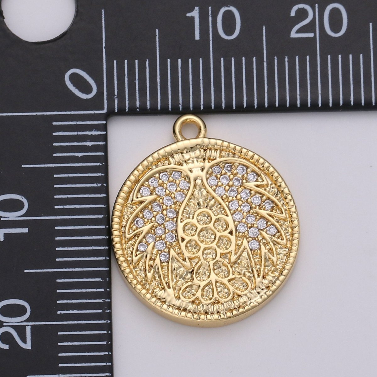 Gold Angel Wing Charm Pendant, CZ Micro Pave Angel Wing Pendant, Gold Coin Angel Wing Charm, Cubic Zirconia Micro Pave Silver Wing Charm D-442 D-443 - DLUXCA