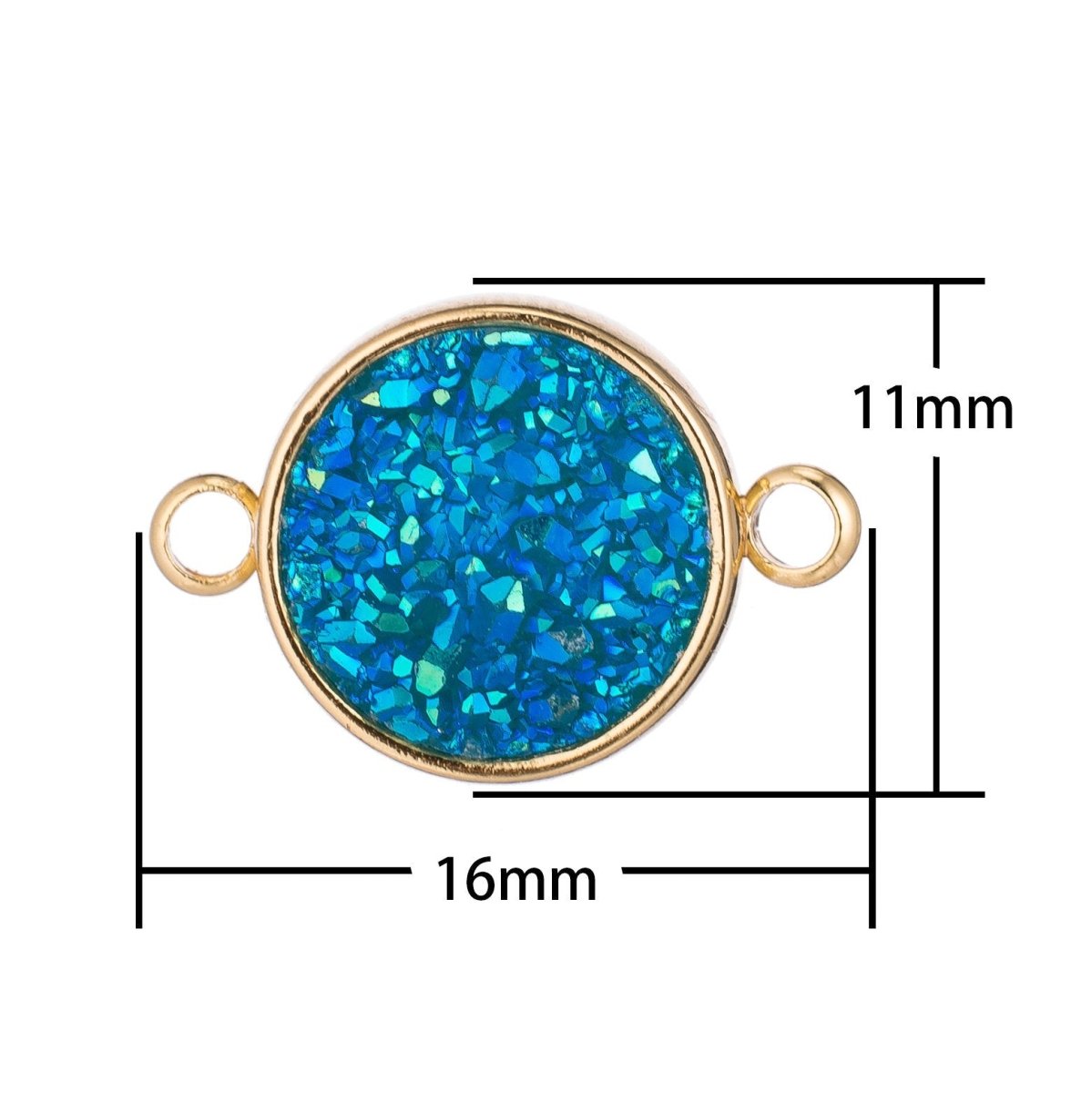 Gold Aqua Blue Round Druzy Drusy Agate Gemstone DIY Dainty Gift Bracelet Charm Bead Connector Double Bail Pendant for Jewelry Making F-400 - DLUXCA