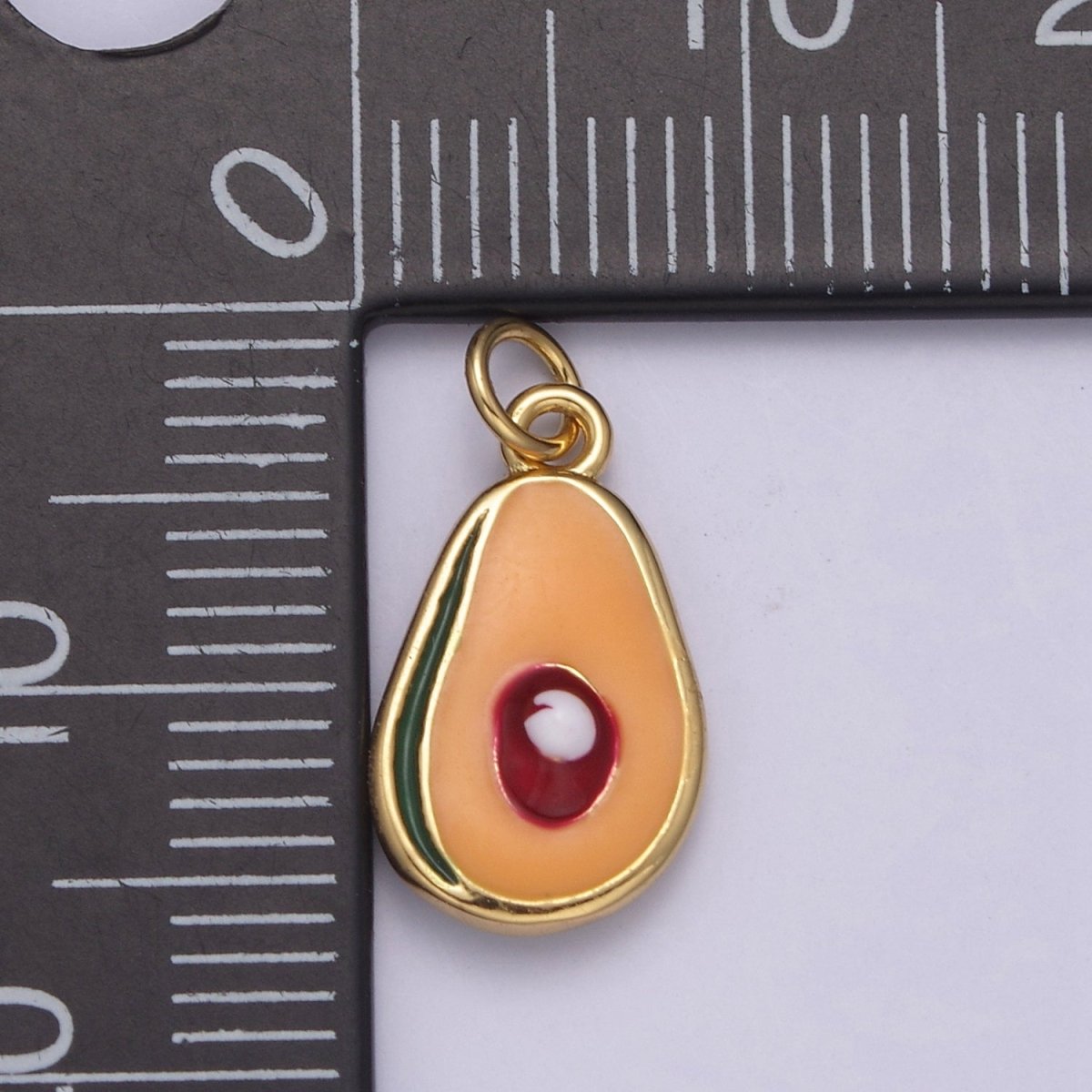 Gold Avocado Pendants Fruit Charm, Tropical Fruit Charm, Enamel Charm N-754 - DLUXCA