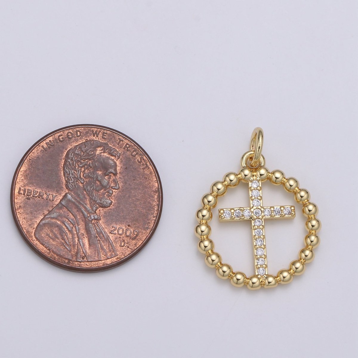 Gold Ball Chain Round Charm, Micro Pave Cz Circle Cross Pendant, 21x16mm geometric charm for necklace earring bracelet supply E-077 - DLUXCA