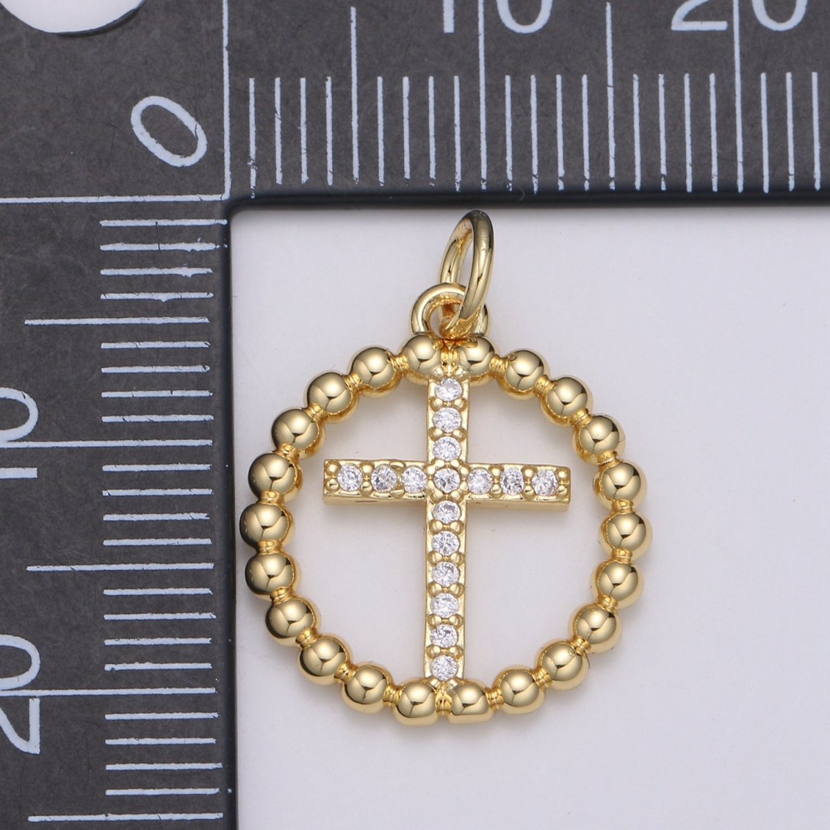 Gold Ball Chain Round Charm, Micro Pave Cz Circle Cross Pendant, 21x16mm geometric charm for necklace earring bracelet supply E-077 - DLUXCA
