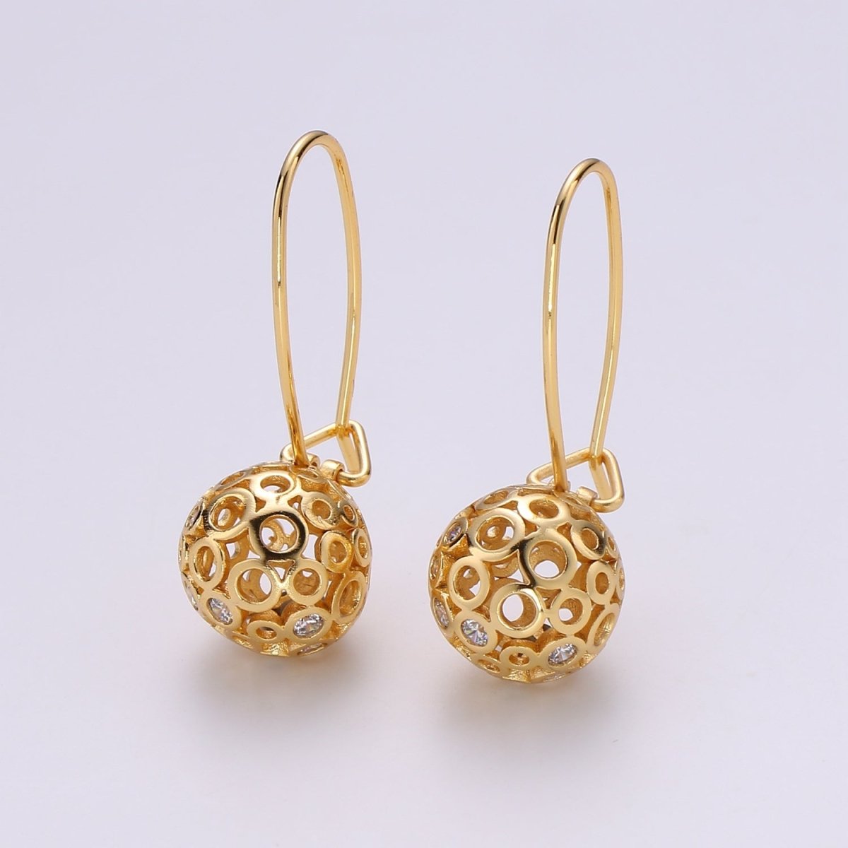 Gold Ball Earrings - 24k Gold Filled Drop Ball Earrings Dangle Earrings - Statement Jewelry Party Earring Q-324 - DLUXCA