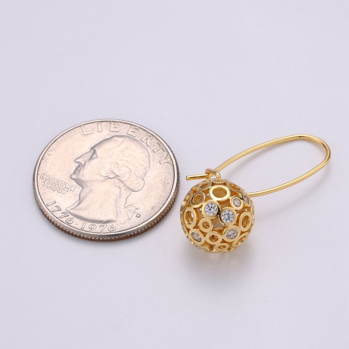 Gold Ball Earrings - 24k Gold Filled Drop Ball Earrings Dangle Earrings - Statement Jewelry Party Earring Q-324 - DLUXCA