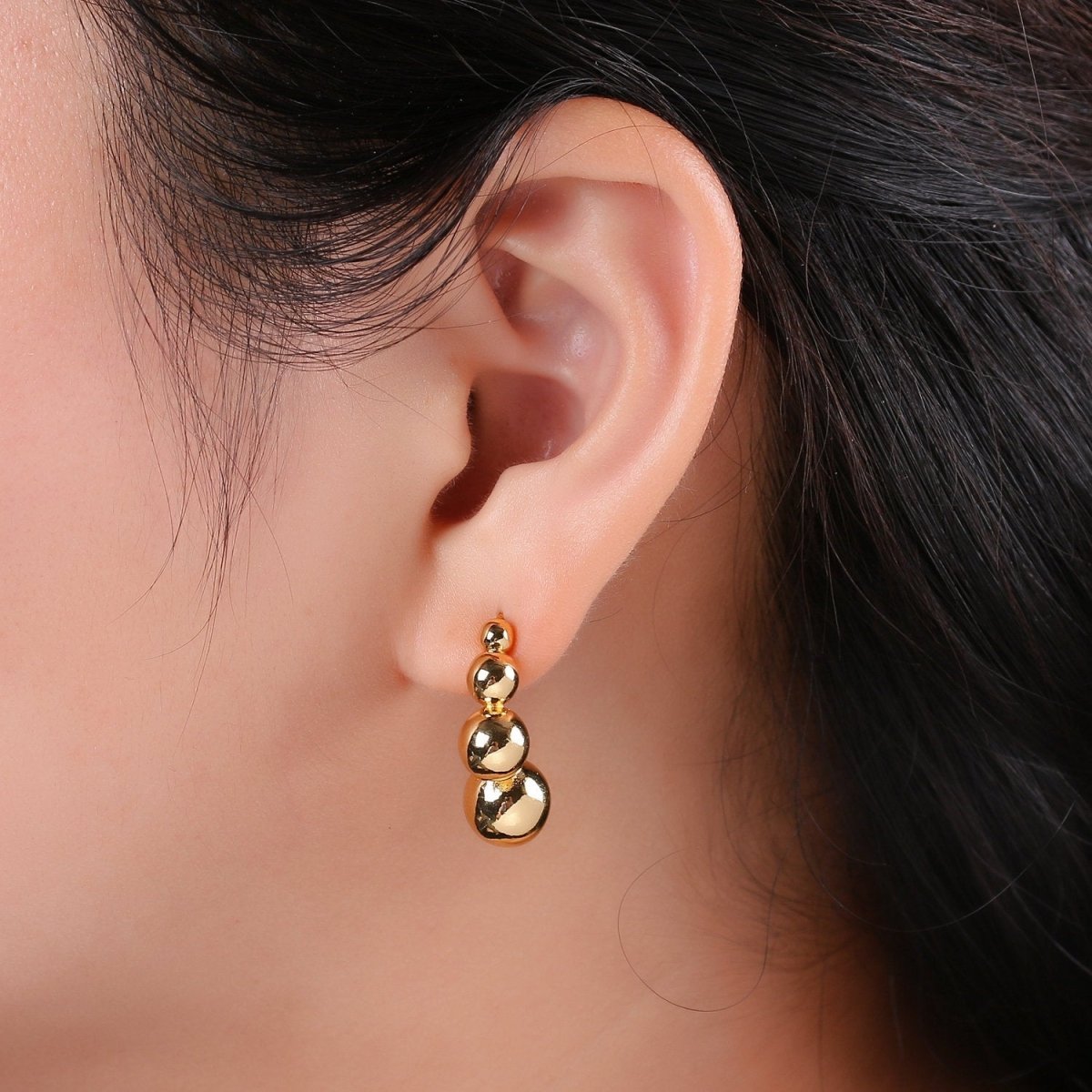 Gold Ball earrings, Geometric stud earrings, Bold earrings, Statement earrings, Dangle studs, gold earrings, minimalist earring Q-202 - DLUXCA