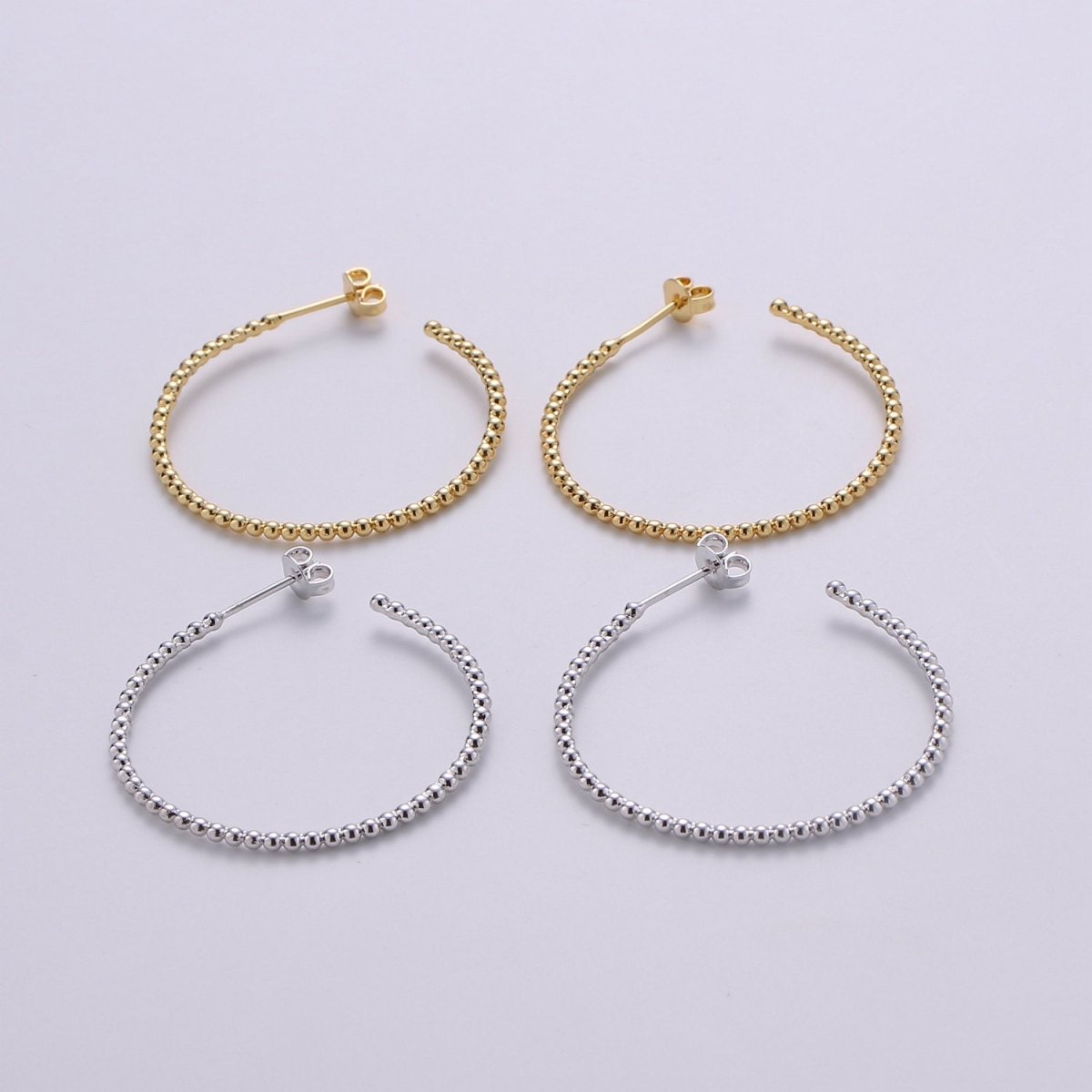 Gold Ball Hoop Earrings, Beaded Hoop Earrings, Boho Hoop Earrings, Gold Ball Hoop Earrings 30mm Silver Hoop Earring Q-198 Q-199 - DLUXCA