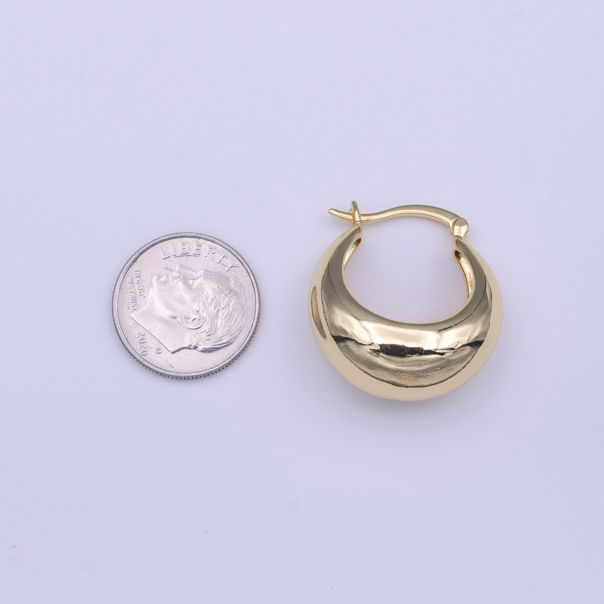 Gold Ball Oval Dome Latch Hoop Earrings | Y-217 - DLUXCA