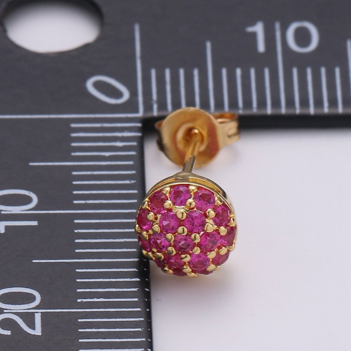 Gold Ball Stud Earrings Set, 14k Gold Plated Sterling Silver Hypoallergenic Jewelry Micro Pave Fuschia Stud Q-259 - DLUXCA