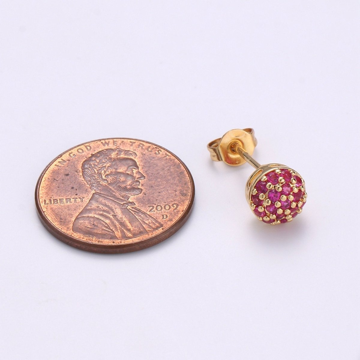 Gold Ball Stud Earrings Set, 14k Gold Plated Sterling Silver Hypoallergenic Jewelry Micro Pave Fuschia Stud Q-259 - DLUXCA