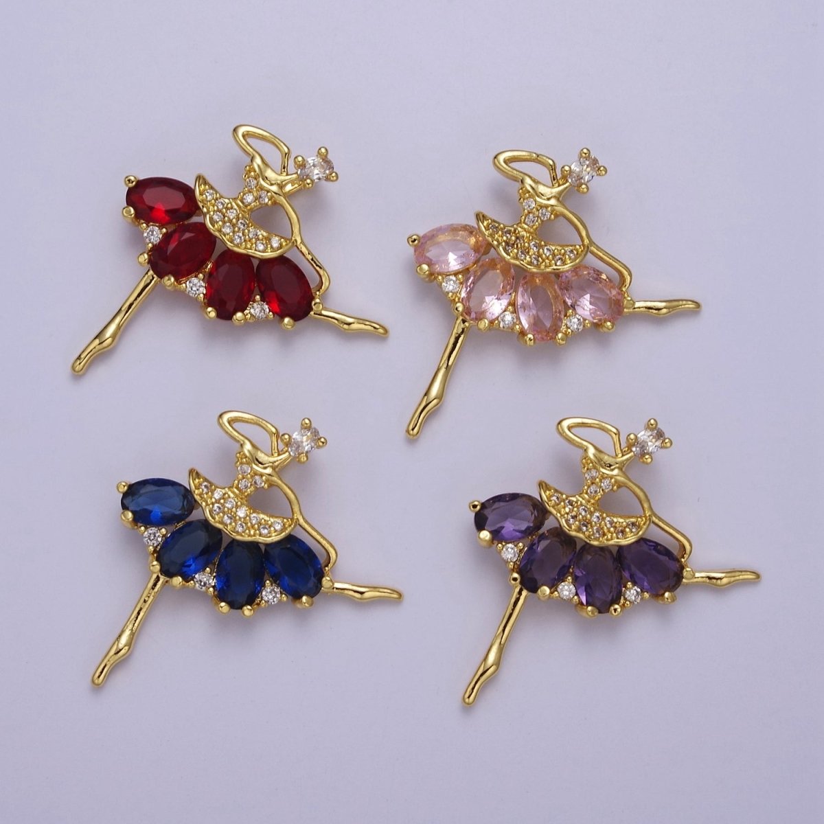 Gold Ballerina Dancer with Tutu Cubic Zirconia, Dancer Ballet Pendant Charm For Jewelry Necklace Making J-550 J-551 J-559 J-560 - DLUXCA