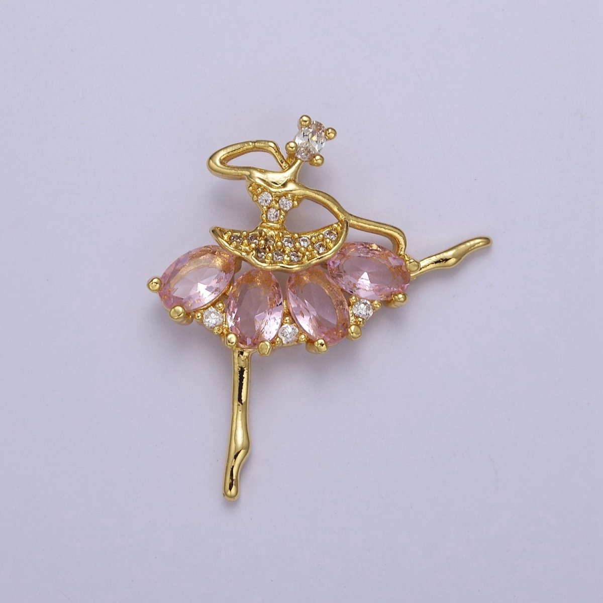 Gold Ballerina Dancer with Tutu Cubic Zirconia, Dancer Ballet Pendant Charm For Jewelry Necklace Making J-550 J-551 J-559 J-560 - DLUXCA