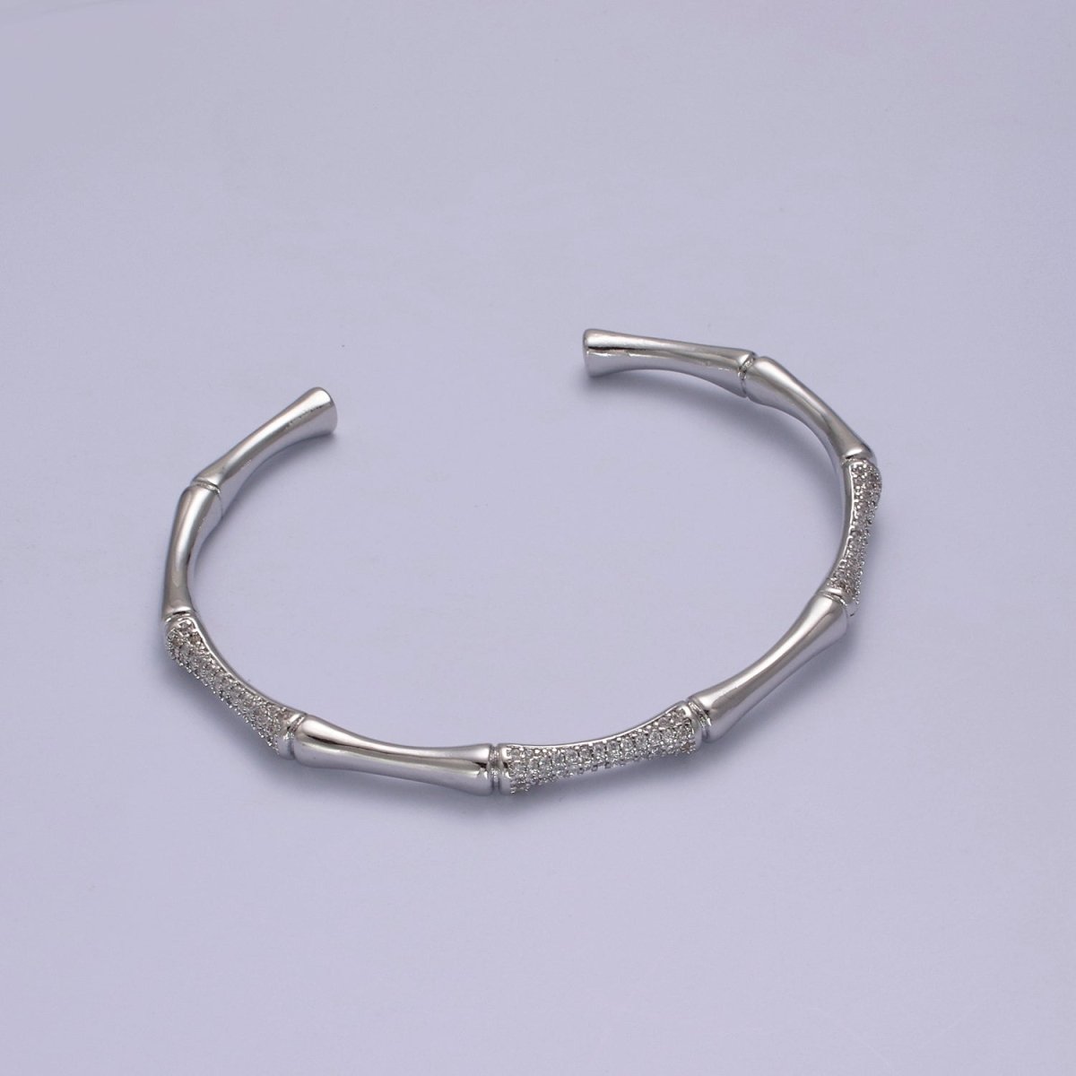 Gold Bamboo Bracelet, Silver Cuff Bangle Bracelet CZ Gold Bamboo Bangle, Adjustable Stackable Jewelry Minimalist Open Bracelet | WA-698 WA-699 Clearance Pricing - DLUXCA