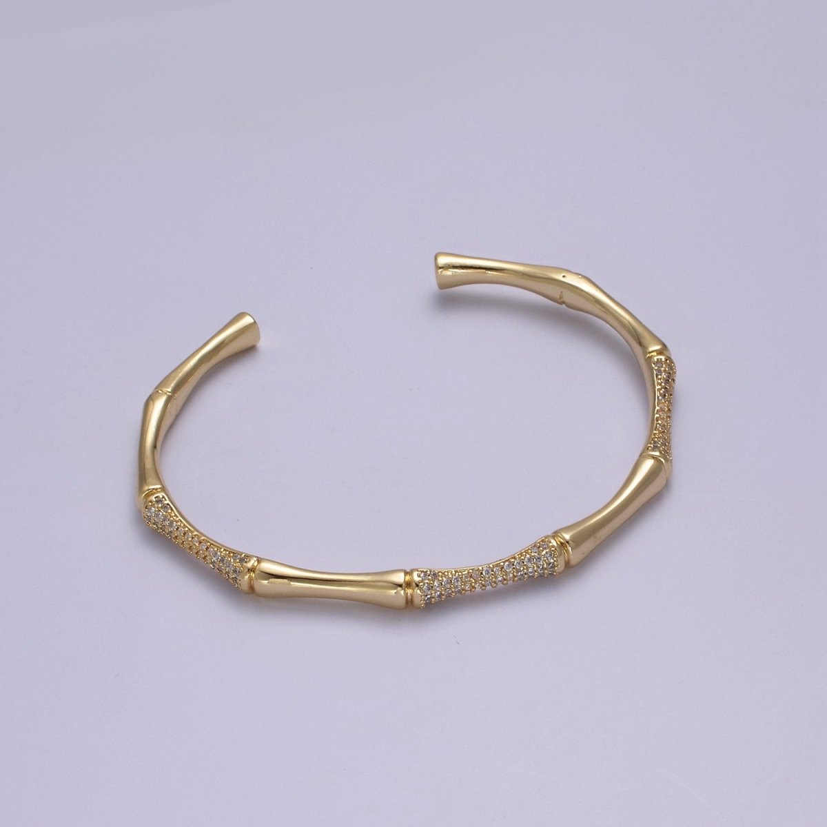 Gold Bamboo Bracelet, Silver Cuff Bangle Bracelet CZ Gold Bamboo Bangle, Adjustable Stackable Jewelry Minimalist Open Bracelet | WA-698 WA-699 Clearance Pricing - DLUXCA