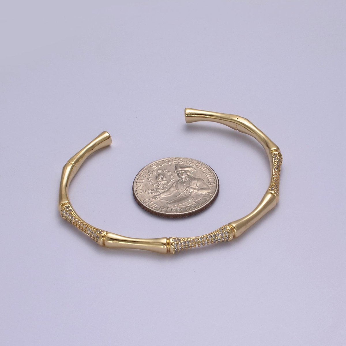 Gold Bamboo Bracelet, Silver Cuff Bangle Bracelet CZ Gold Bamboo Bangle, Adjustable Stackable Jewelry Minimalist Open Bracelet | WA-698 WA-699 Clearance Pricing - DLUXCA