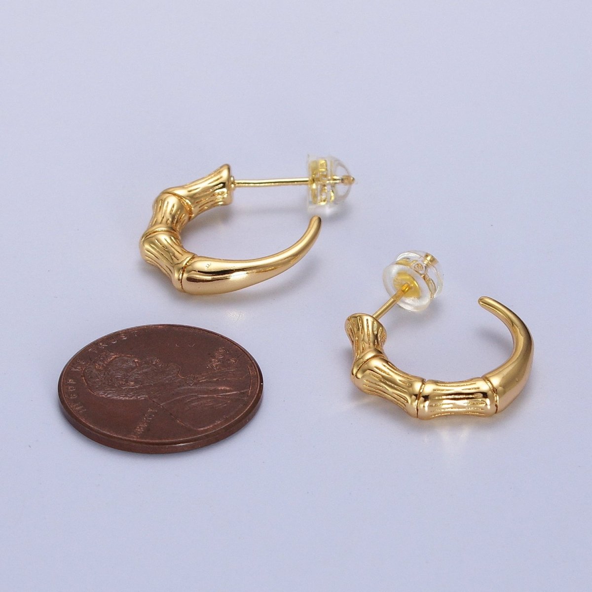Gold Bamboo C-Shaped Hoop Geometric Earrings | AB015 - DLUXCA
