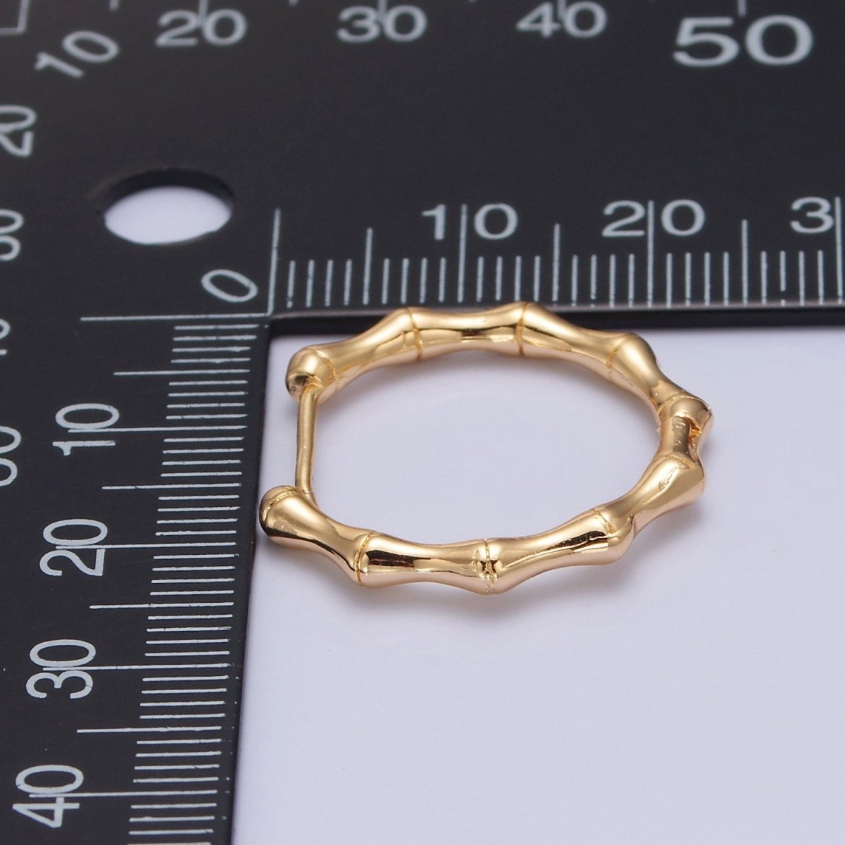 Gold Bamboo Hoop Earrings, Everyday Hoops, Minimalist Gold Hoop T-429 - DLUXCA