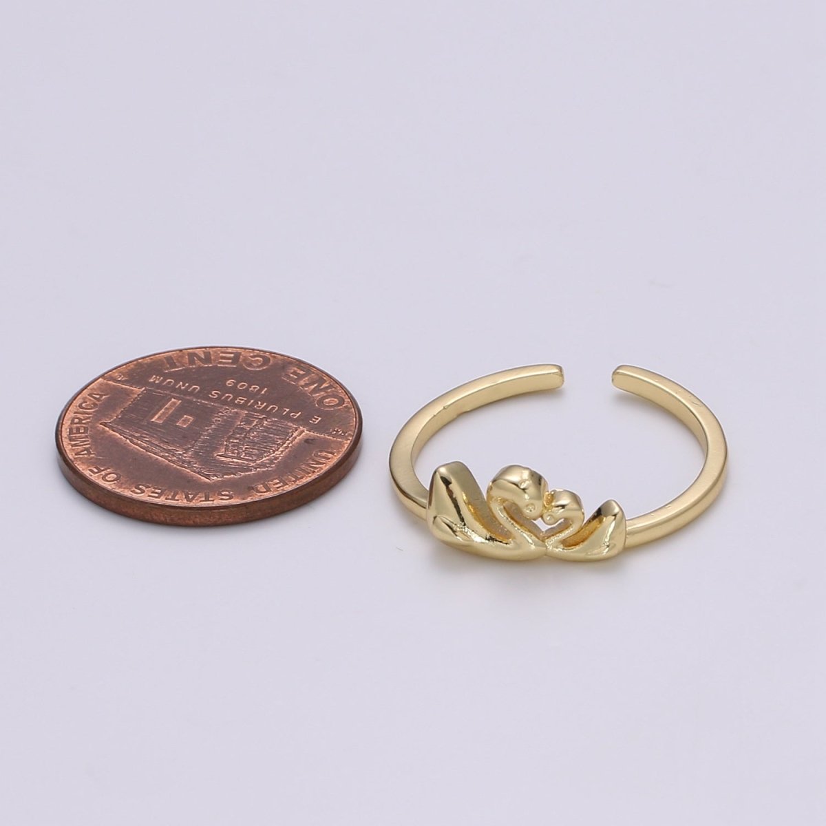 Gold Band Love Forever Swan ring, Delicate Promise Ring adjustable open Ring Dainty Twin swan Ring Minimalist Jewelry - DLUXCA