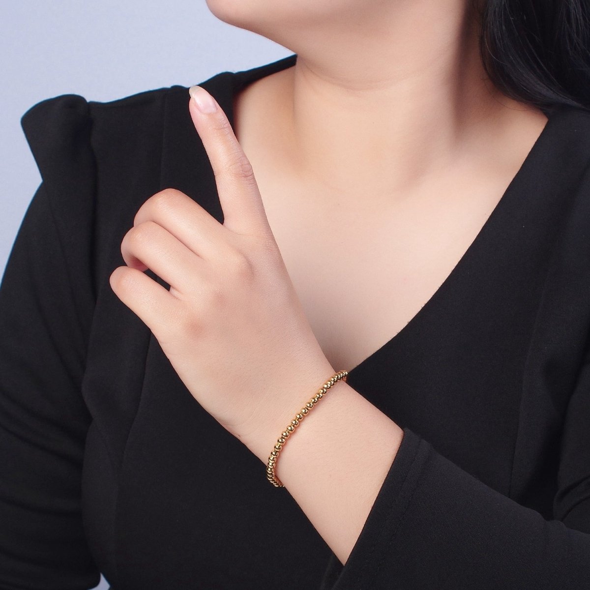 Gold Bead Bracelet for Women 18K Gold Filled Bead Ball Bracelet Stretchable Elastic Bracelet | WA-1066 to WA-1071 Clearance Pricing - DLUXCA