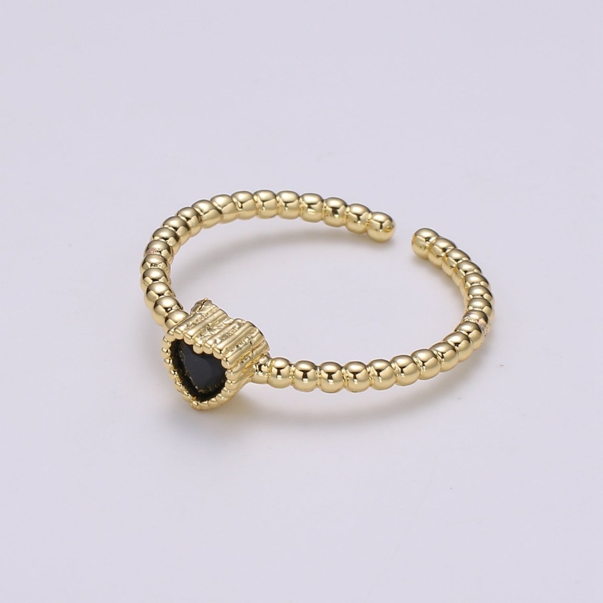 Gold Bead ring, Gold stacking ring, Dainty ring, thick gold ring, gold ring, bead ring, Heart Cz ring, gold stacking ring, beaded ring - DLUXCA