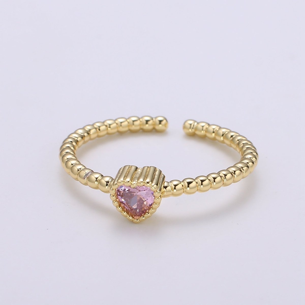 Gold Bead ring, Gold stacking ring, Dainty ring, thick gold ring, gold ring, bead ring, Heart Cz ring, gold stacking ring, beaded ring - DLUXCA