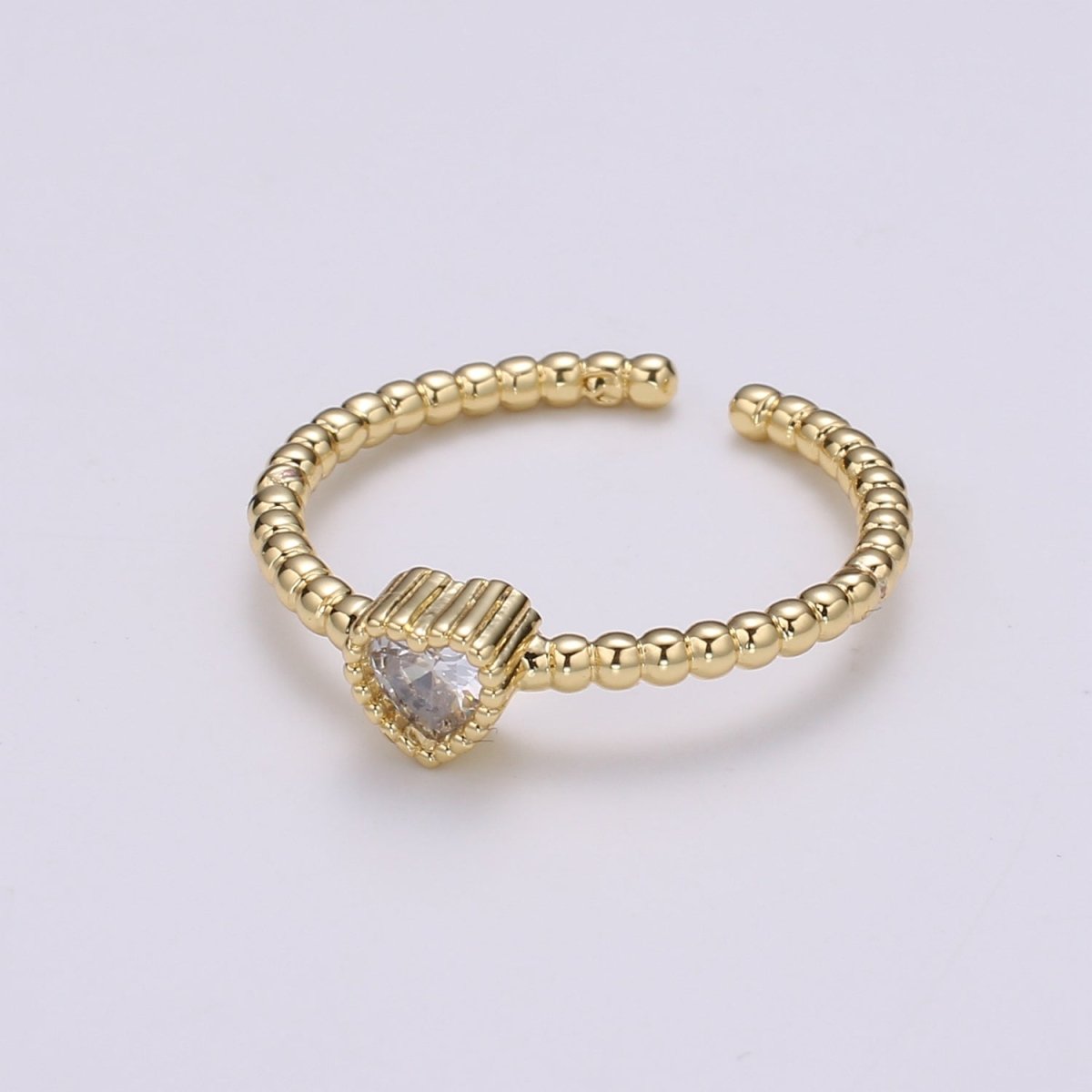 Gold Bead ring, Gold stacking ring, Dainty ring, thick gold ring, gold ring, bead ring, Heart Cz ring, gold stacking ring, beaded ring - DLUXCA