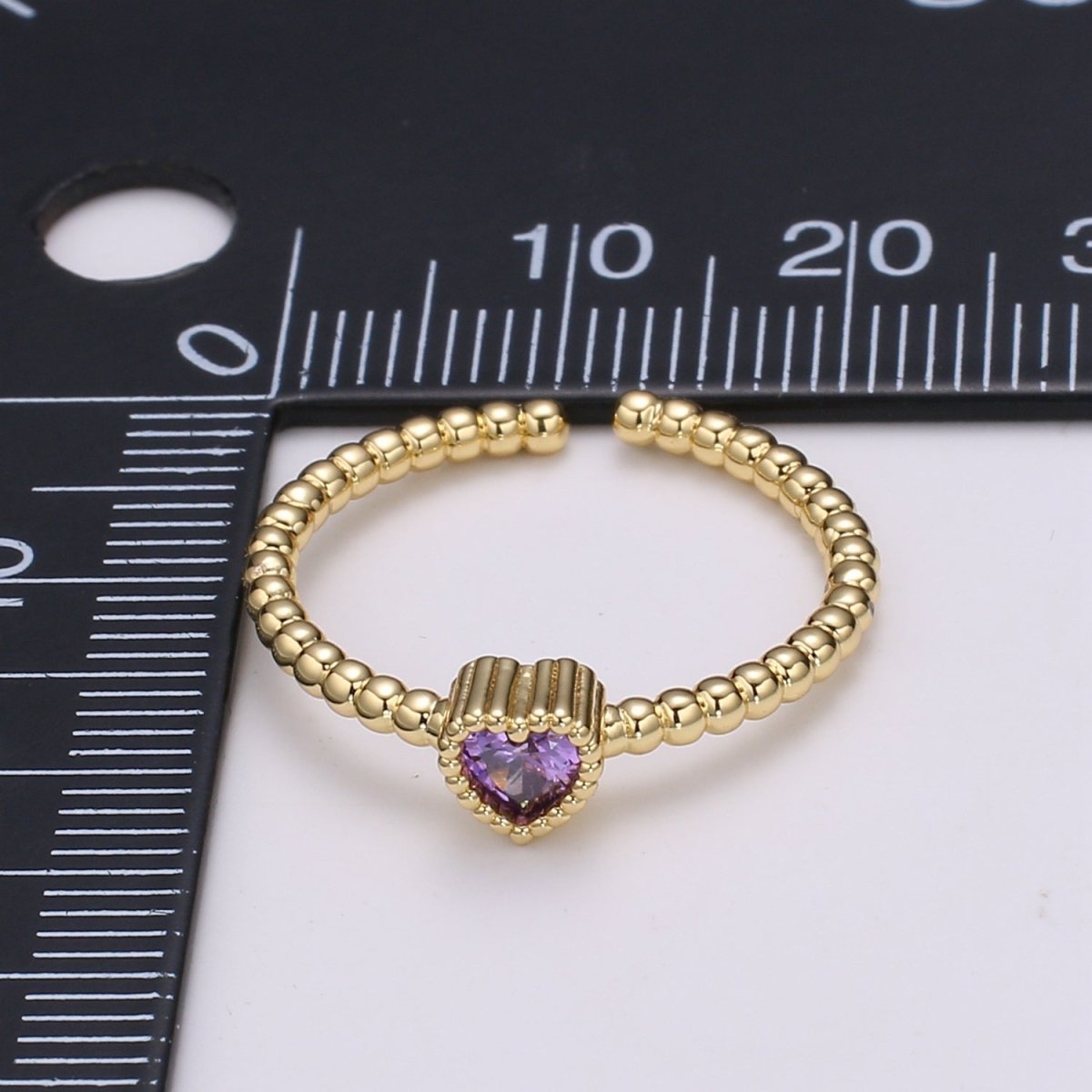 Gold Bead ring, Gold stacking ring, Dainty ring, thick gold ring, gold ring, bead ring, Heart Cz ring, gold stacking ring, beaded ring - DLUXCA