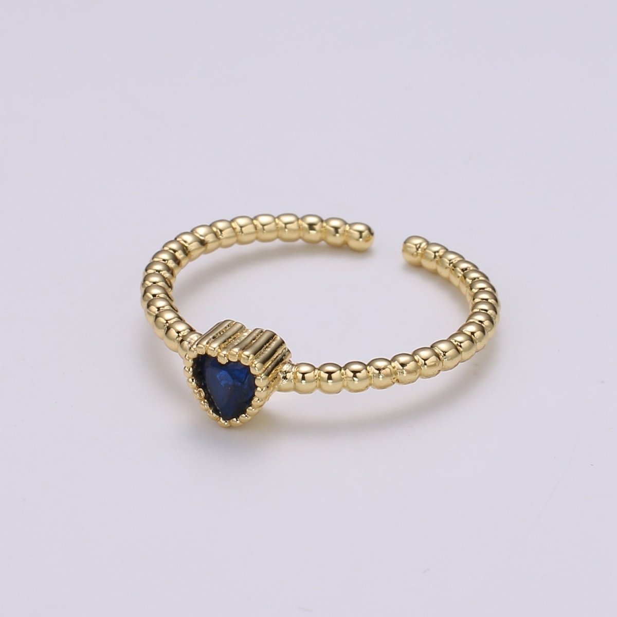 Gold Bead ring, Gold stacking ring, Dainty ring, thick gold ring, gold ring, bead ring, Heart Cz ring, gold stacking ring, beaded ring - DLUXCA