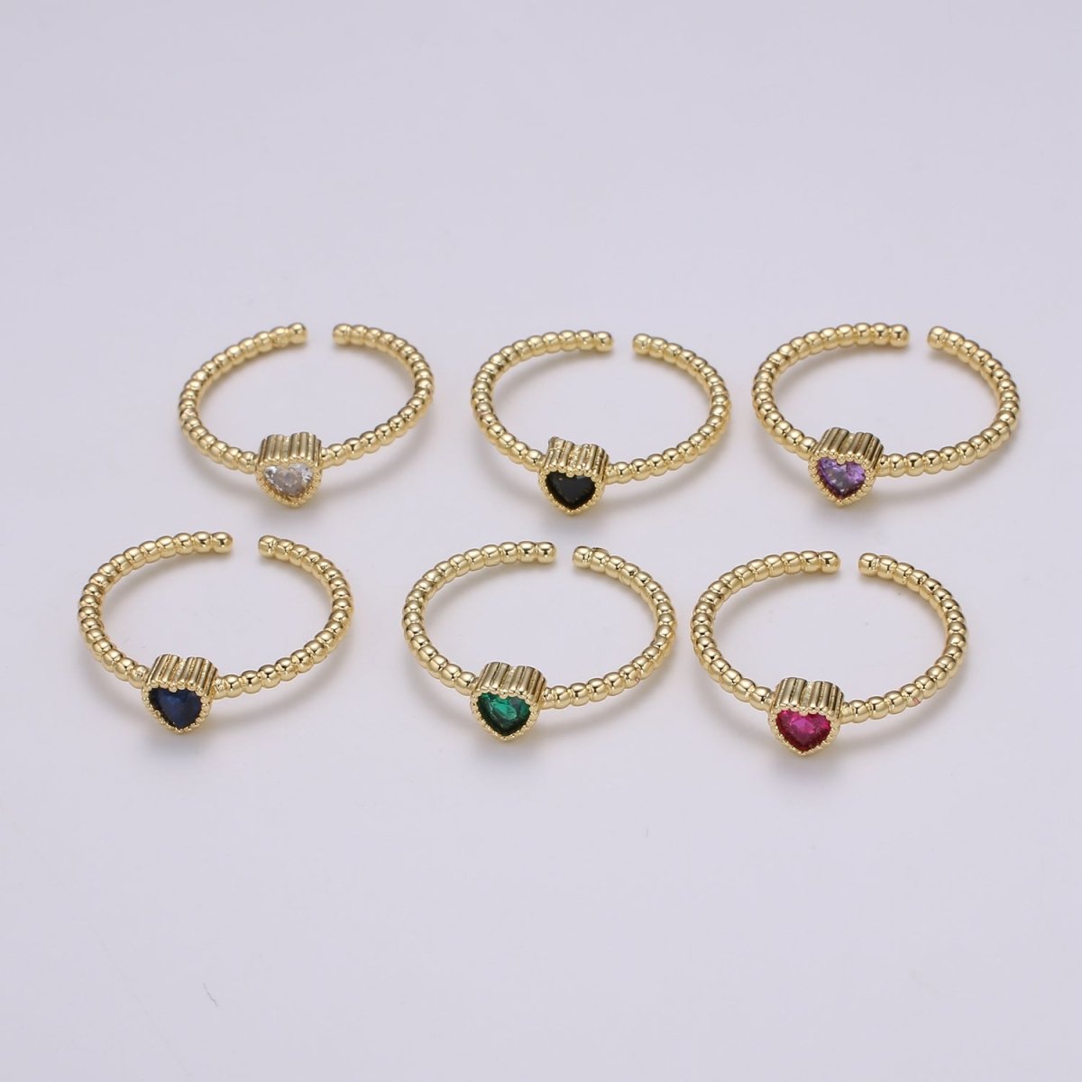 Gold Bead ring, Gold stacking ring, Dainty ring, thick gold ring, gold ring, bead ring, Heart Cz ring, gold stacking ring, beaded ring - DLUXCA