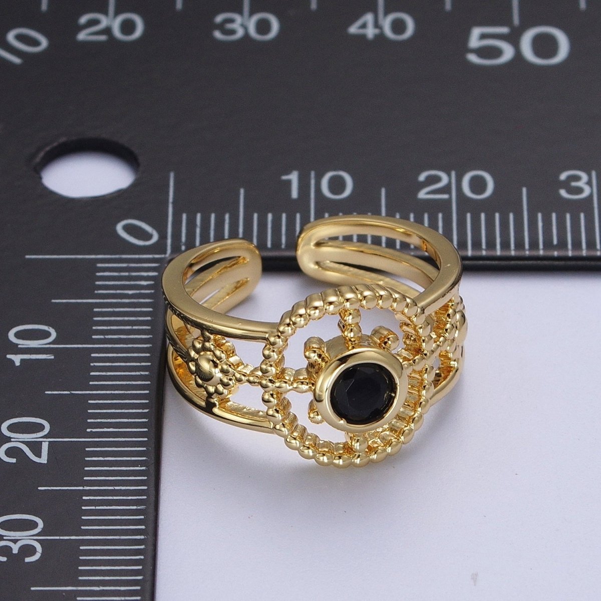 Gold Beaded Celestial Sun CZ Cubic Zirconia Double Band Ring | Y-380 ~ Y-385 - DLUXCA