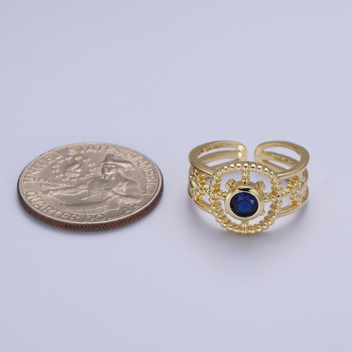 Gold Beaded Celestial Sun CZ Cubic Zirconia Double Band Ring | Y-380 ~ Y-385 - DLUXCA