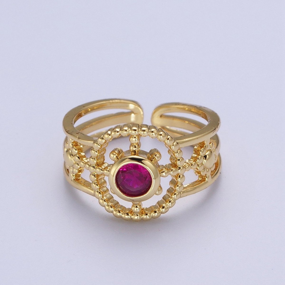 Gold Beaded Celestial Sun CZ Cubic Zirconia Double Band Ring | Y-380 ~ Y-385 - DLUXCA