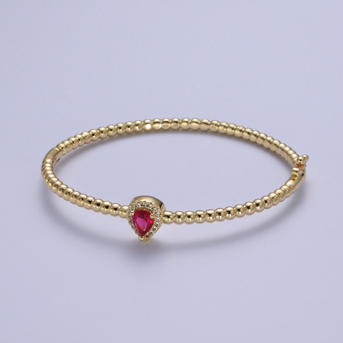 Gold Beaded Clear, Fuchsia, Green Micro Paved Teardrop Cubic Zirconia Bangle Bracelet | WA-1163 WA-1164 WA-1165 Clearance Pricing - DLUXCA