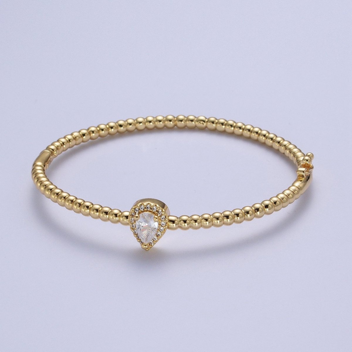 Gold Beaded Clear, Fuchsia, Green Micro Paved Teardrop Cubic Zirconia Bangle Bracelet | WA-1163 WA-1164 WA-1165 Clearance Pricing - DLUXCA