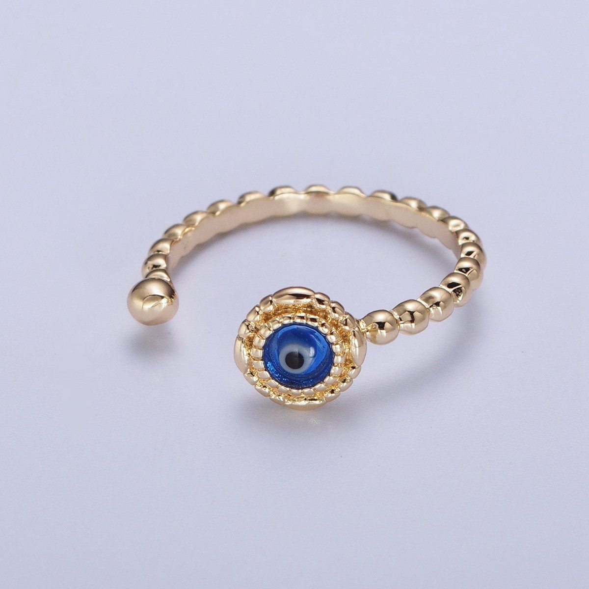 Gold Beaded Evil Eye Green Red Teal Blue Resin Adjustable Ring Protection Jewelry | X-565-X-568 - DLUXCA