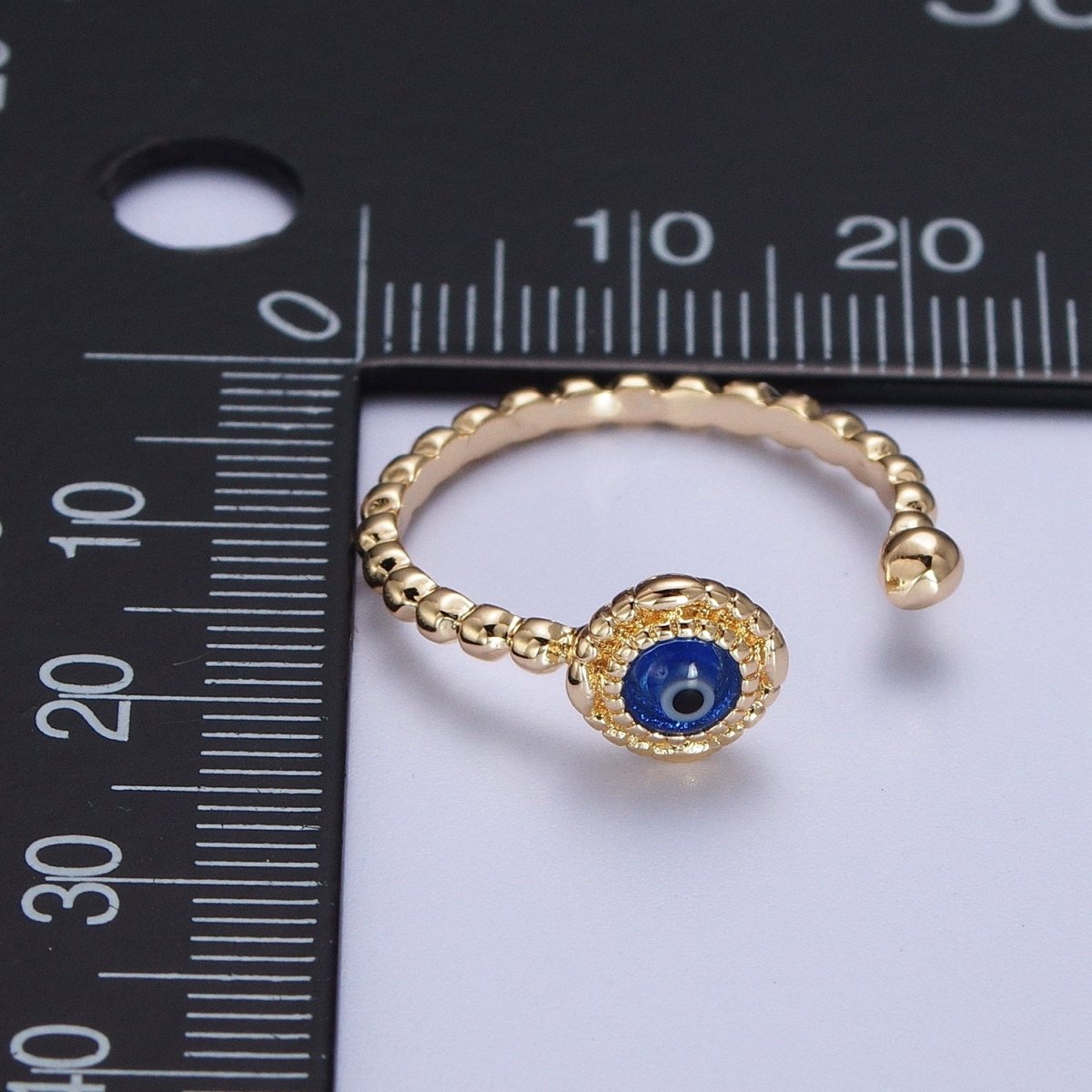 Gold Beaded Evil Eye Green Red Teal Blue Resin Adjustable Ring Protection Jewelry | X-565-X-568 - DLUXCA