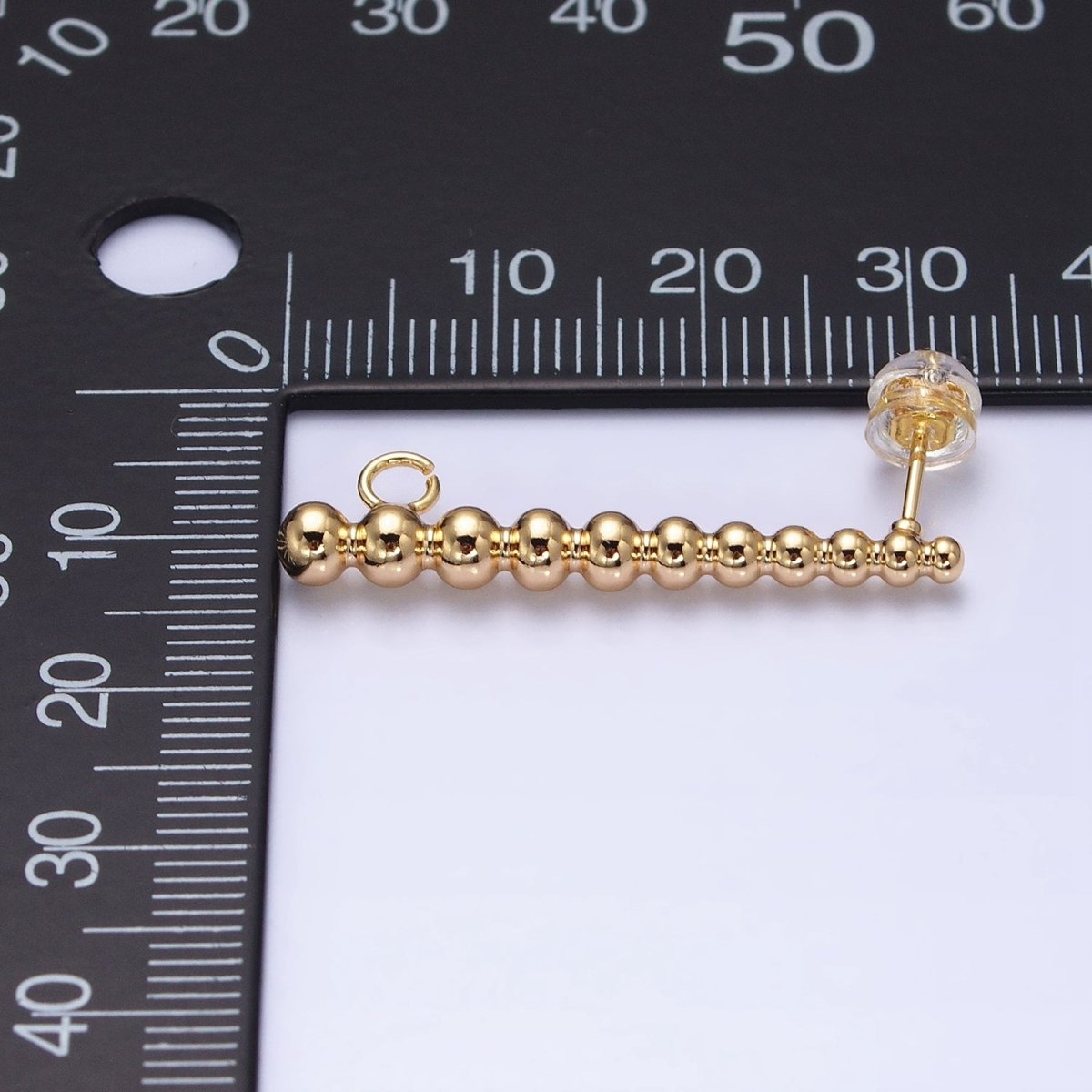 Gold Beaded Long Bar Studs Line Studs with Open link for Earring Component Jewelry Supply Z-182 Z-183 - DLUXCA