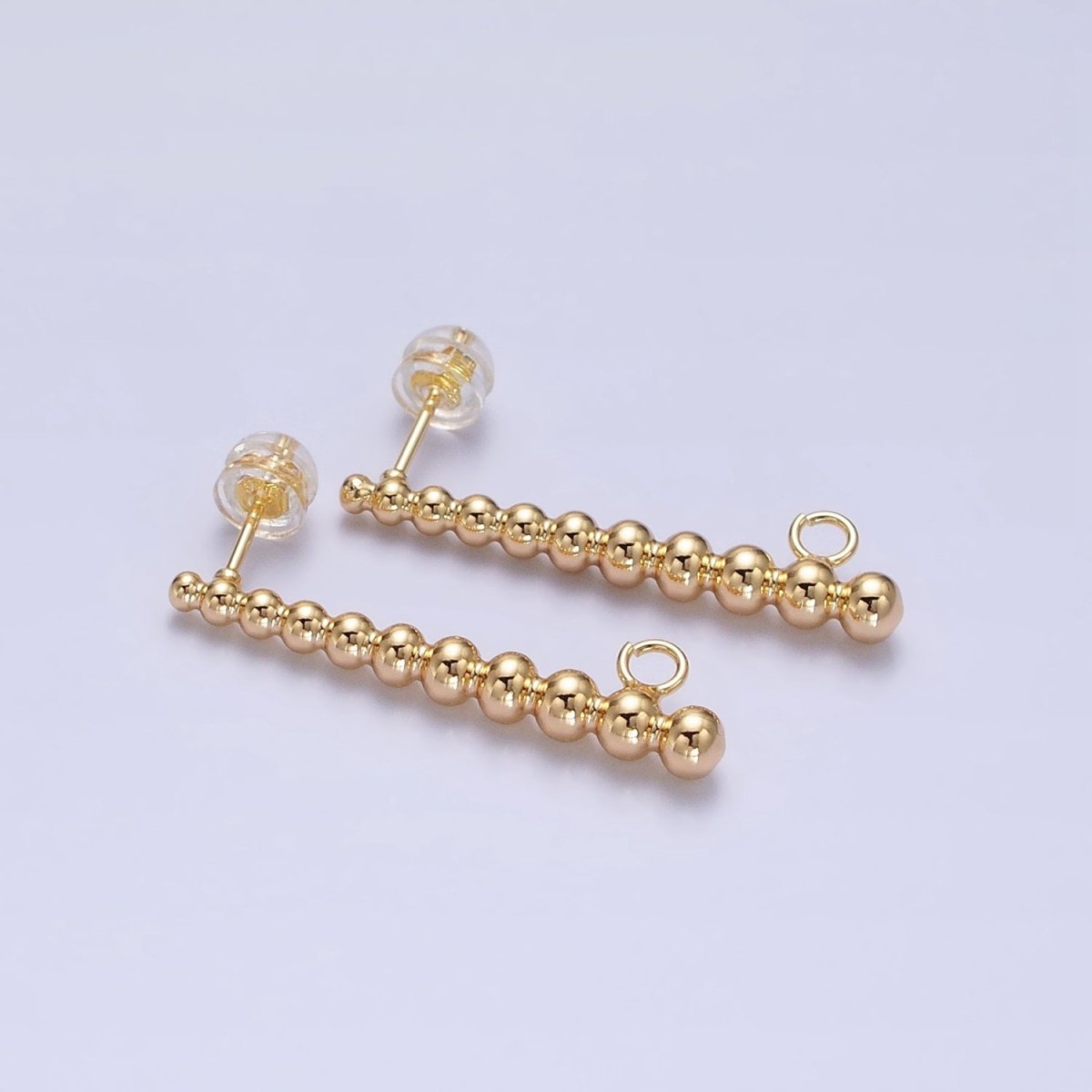 Gold Beaded Long Bar Studs Line Studs with Open link for Earring Component Jewelry Supply Z-182 Z-183 - DLUXCA