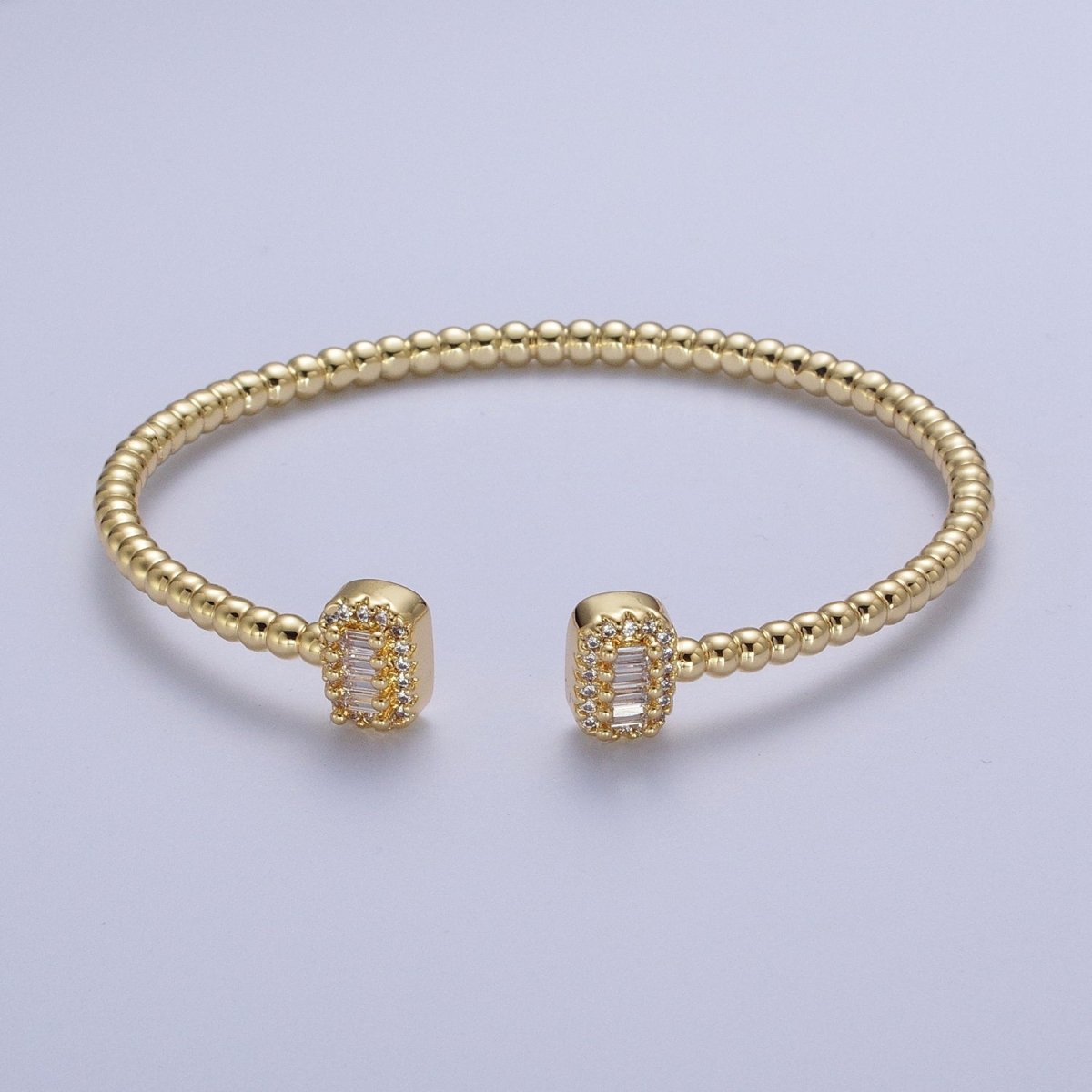 Gold Beaded Micro Paved Double Bar Clear Fuchsia Green Baguette Cubic Zirconia Bangle Bracelet | WA-1166 WA-1167 WA-1168 Clearance Pricing - DLUXCA
