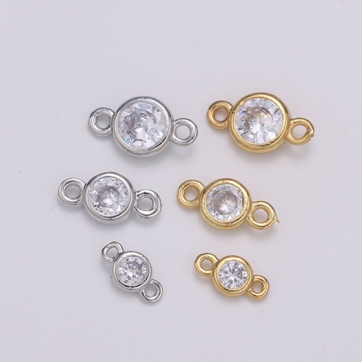 Gold Bezel 4,5,6mm CZ Connector Link 14k gold filled, Silver bezel set cubic zirconia link spacer for Necklace Bracelet Earring Supply F-586 to F-591 - DLUXCA