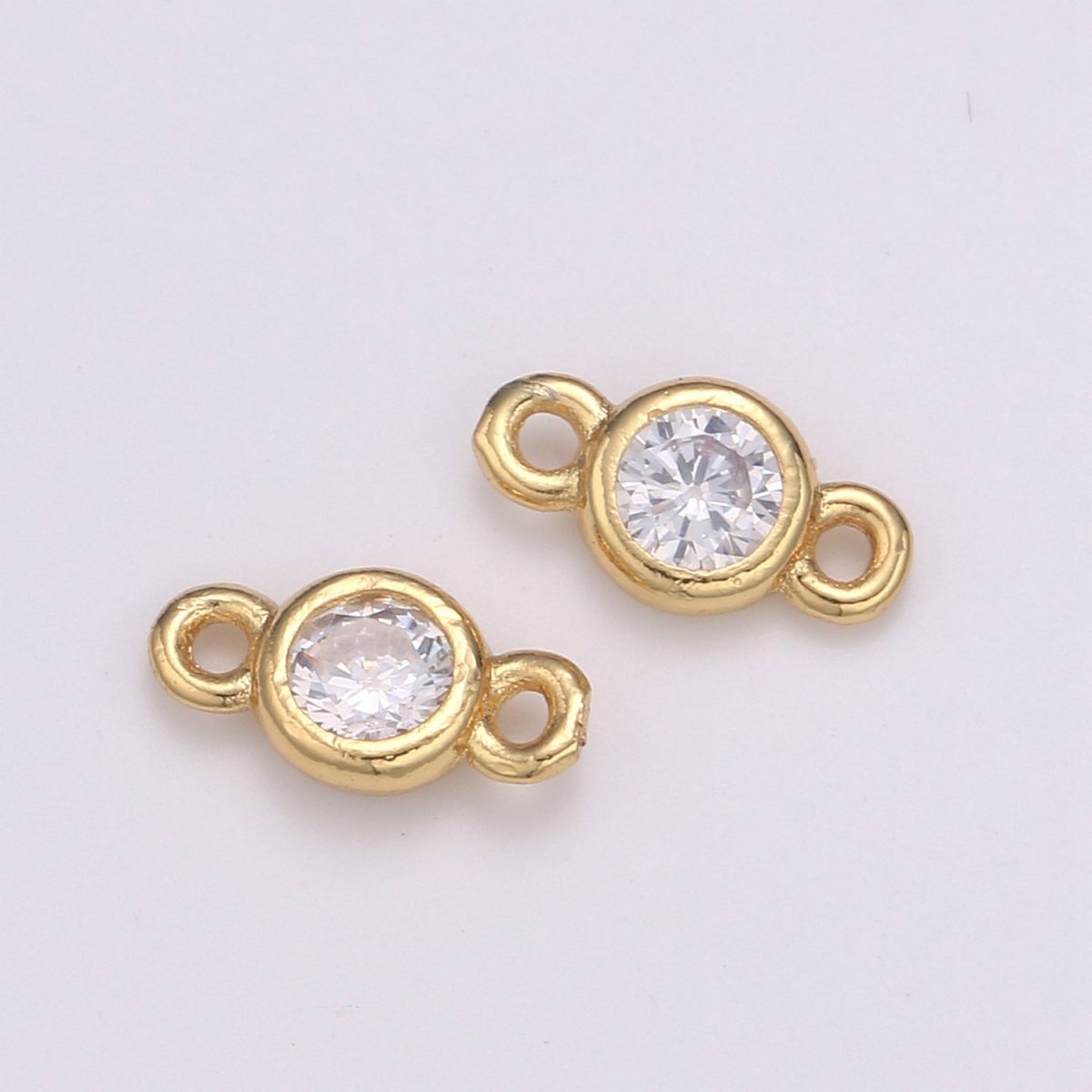 Gold Bezel 4,5,6mm CZ Connector Link 14k gold filled, Silver bezel set cubic zirconia link spacer for Necklace Bracelet Earring Supply F-586 to F-591 - DLUXCA