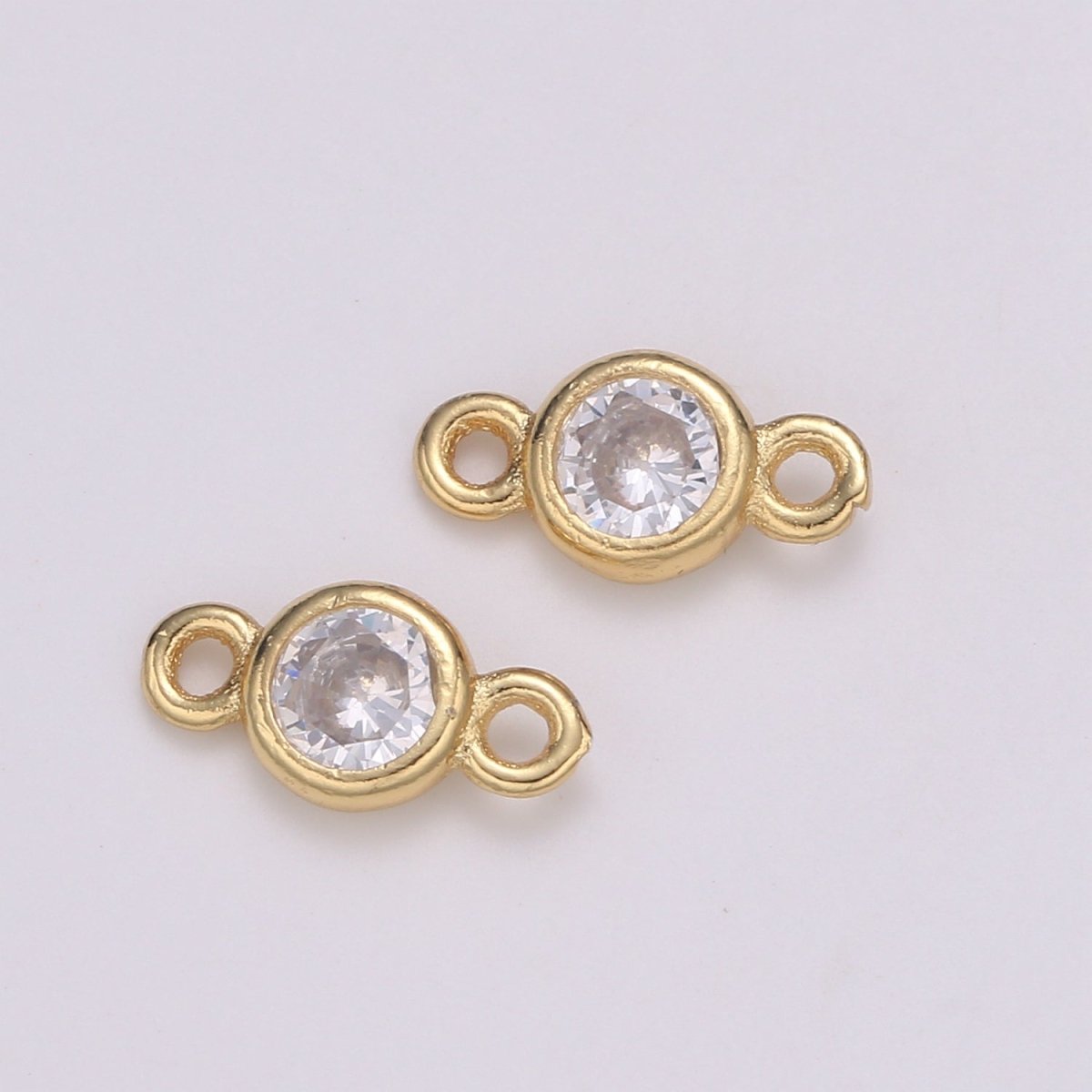 Gold Bezel 4,5,6mm CZ Connector Link 14k gold filled, Silver bezel set cubic zirconia link spacer for Necklace Bracelet Earring Supply F-586 to F-591 - DLUXCA