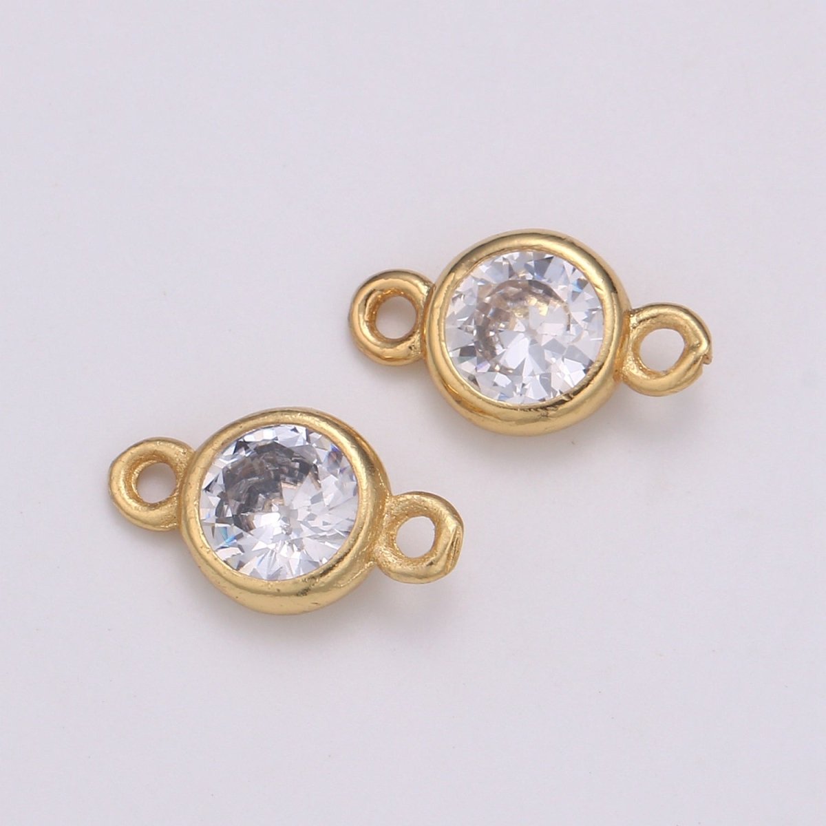 Gold Bezel 4,5,6mm CZ Connector Link 14k gold filled, Silver bezel set cubic zirconia link spacer for Necklace Bracelet Earring Supply F-586 to F-591 - DLUXCA