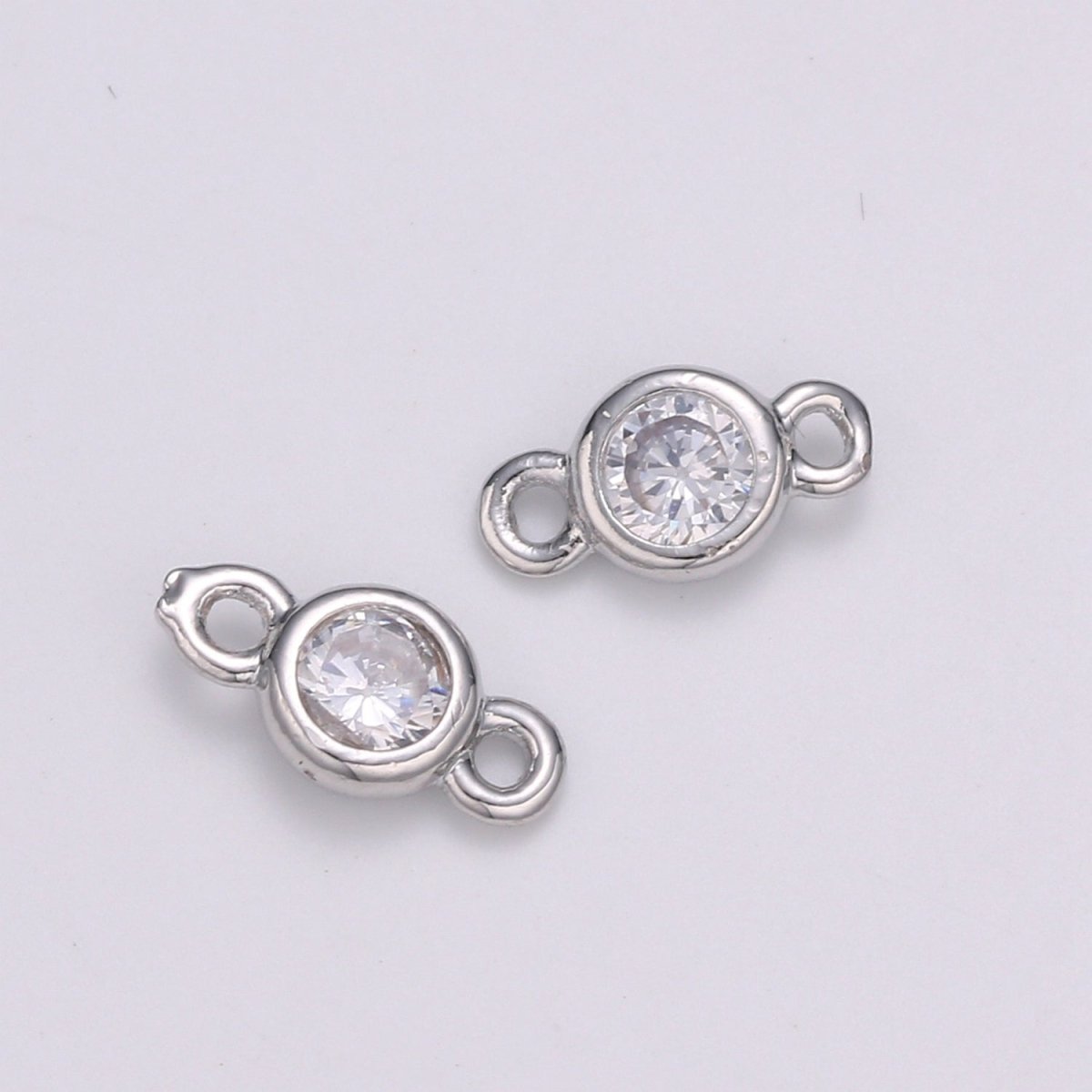 Gold Bezel 4,5,6mm CZ Connector Link 14k gold filled, Silver bezel set cubic zirconia link spacer for Necklace Bracelet Earring Supply F-586 to F-591 - DLUXCA